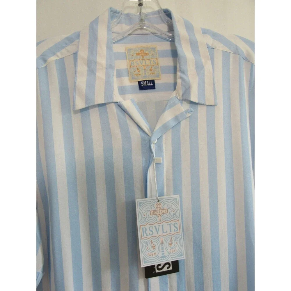 RSVLTS Blue & White Striped Montauk Short Sleeve Button Down Shirt Small NWT